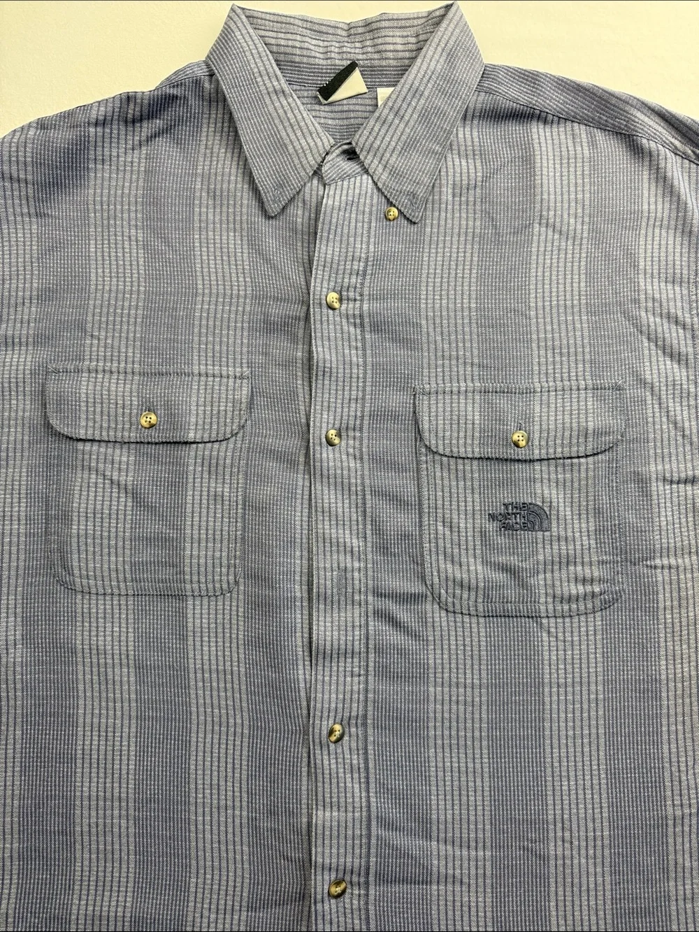 The North Face Men's Light BlueGrey Vertical Stripe Button-Down Shirt